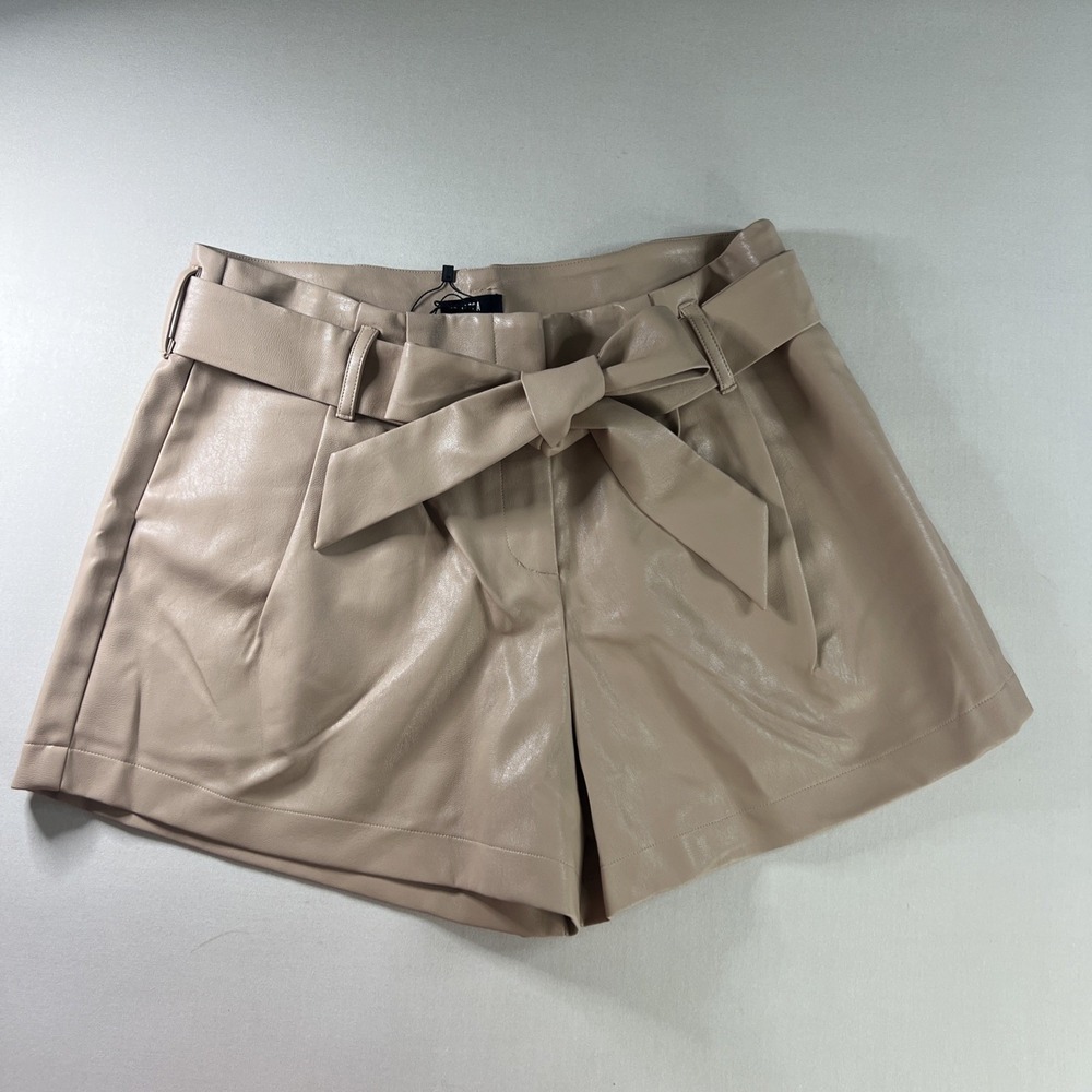 Lucca Couture Tan Faux Leather rWaist Shorts NWT Beige Size Large